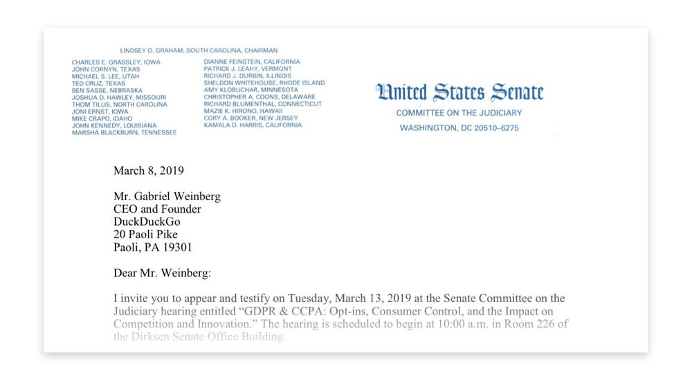 DuckDuckGo Testimony Before the United States Senate